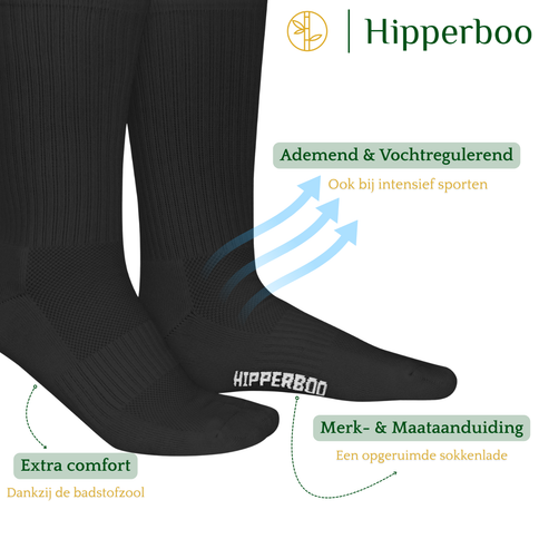 Hipperboo® Bamboe Sportsokken | 3 of 6 Paar | Tennissokken | Hardloopsokken | Naadloos
