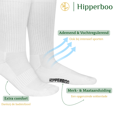 Hipperboo® Bamboe Sportsokken | 3 of 6 Paar | Tennissokken | Hardloopsokken | Naadloos