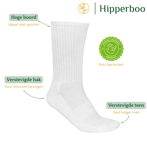 Hipperboo® Bamboe Sportsokken | 3 of 6 Paar | Tennissokken | Hardloopsokken | Naadloos