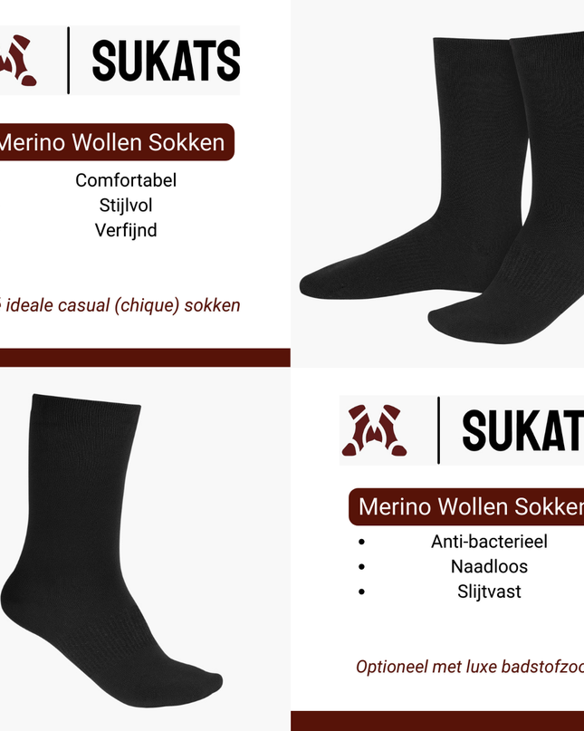 Sukats® Merino Wollen Sokken | 8 Paar | Met of zonder badstofzool