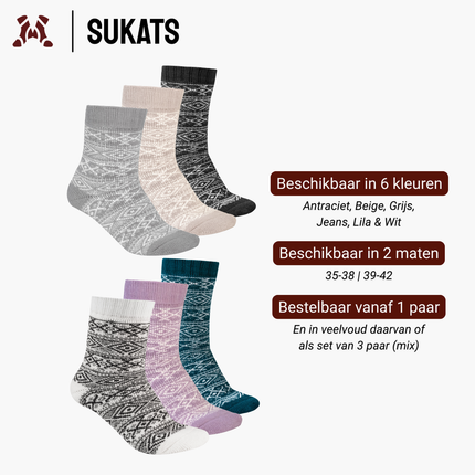 Sukats® Huissokken met Wol | Wollen Sokken | Bedsokken | 1 of 3 Paar
