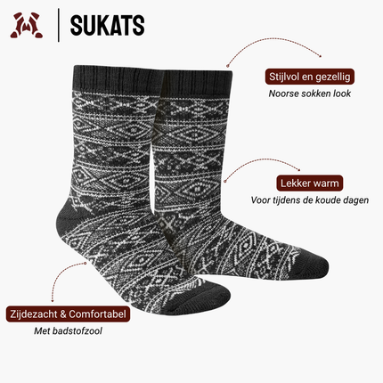 Sukats® Huissokken met Wol | Wollen Sokken | Bedsokken | 1 of 3 Paar