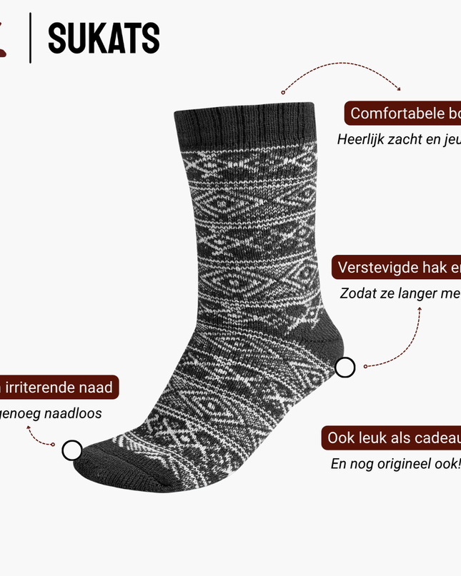 Sukats® Huissokken met Wol | Wollen Sokken | Bedsokken | 1 of 3 Paar