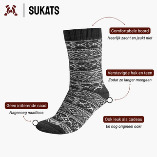 Sukats® Noorse Huissokken met Wol | 1 of 3 Paar | Wollen Sokken | Bedsokken | Warme Sokken
