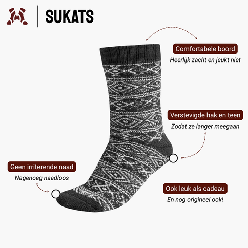 Sukats® Noorse Huissokken met Wol | 1 of 3 Paar | Wollen Sokken | Bedsokken | Warme Sokken