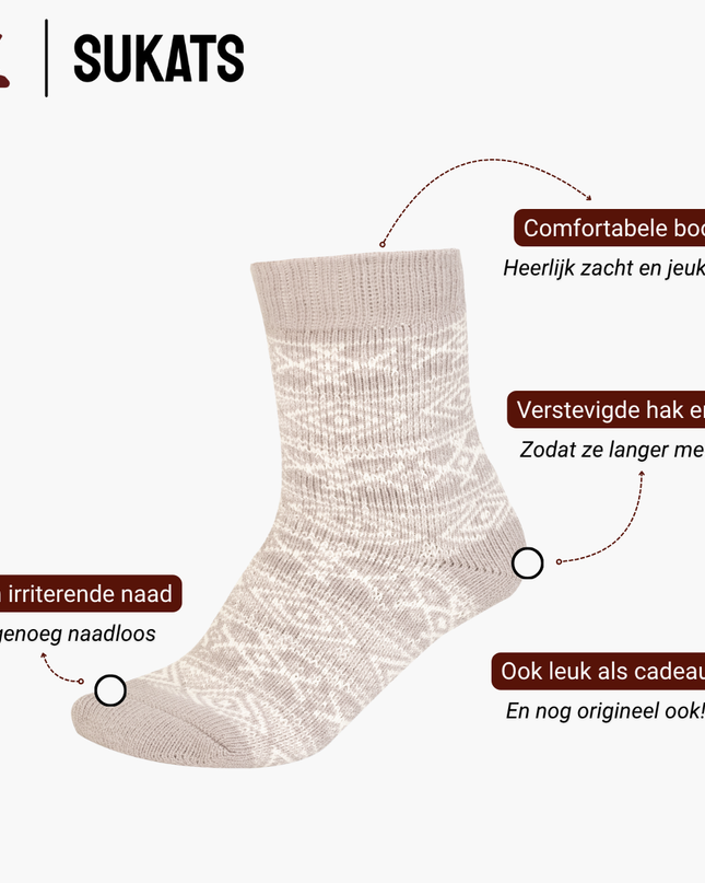 Sukats® Huissokken met Wol | Wollen Sokken | Bedsokken | 1 of 3 Paar