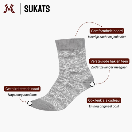 Sukats® Huissokken met Wol | Wollen Sokken | Bedsokken | 1 of 3 Paar