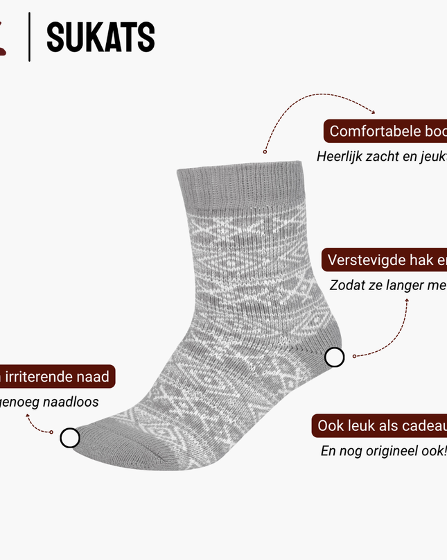 Sukats® Huissokken met Wol | Wollen Sokken | Bedsokken | 1 of 3 Paar