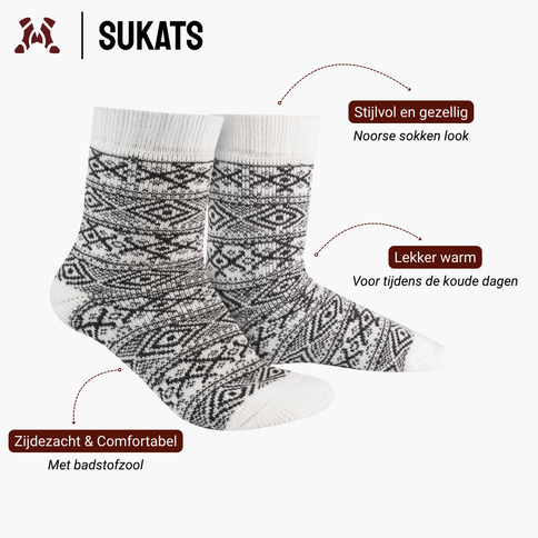 Sukats® Noorse Huissokken met Wol | 1 of 3 Paar | Wollen Sokken | Bedsokken | Warme Sokken