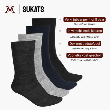 Sukats® Merino Wollen Sokken | 8 Paar | Met of zonder badstofzool