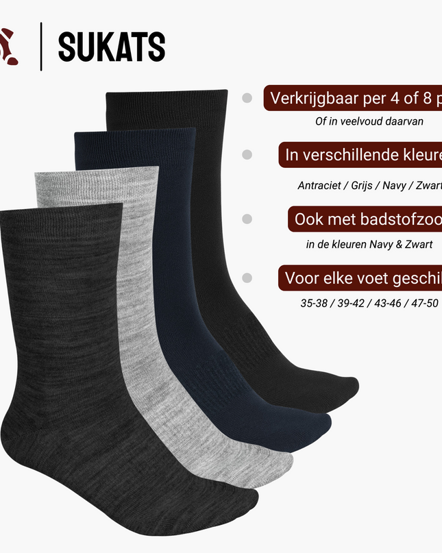 Sukats® Merino Wollen Sokken | 8 Paar | Met of zonder badstofzool