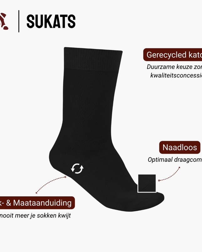 Sukats® Smart Casual katoenen sokken | 2 of 6 Paar | Naadloos | Nette Heren en Dames Sokken