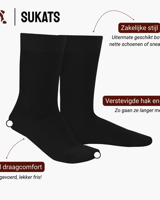 Sukats® Smart Casual katoenen sokken | 2 of 6 Paar | Naadloos | Nette Heren en Dames Sokken