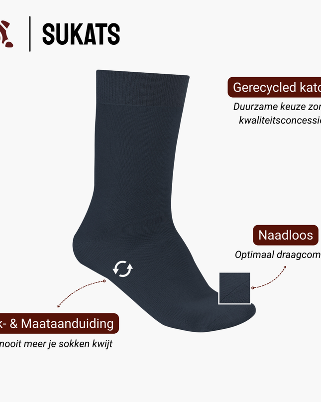 Sukats® Smart Casual katoenen sokken | 2 of 6 Paar | Naadloos | Nette Heren en Dames Sokken