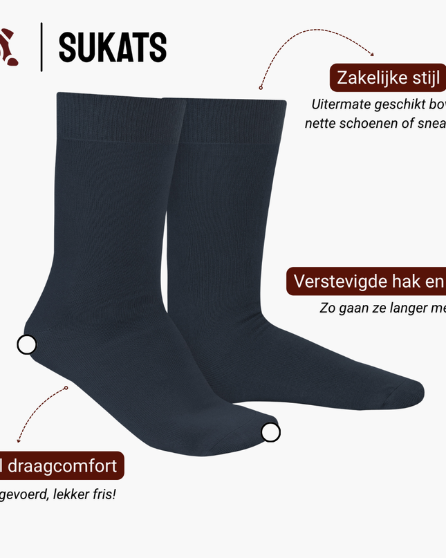 Sukats® Smart Casual katoenen sokken | 2 of 6 Paar | Naadloos | Nette Heren en Dames Sokken