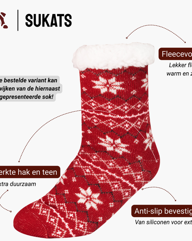 Sukats® Huissokken | Anti-slip sokken | Kerstsokken | Fluffy Sokken | Slofsokken | Verwarmde Sokken | 1, 3 of 6 Paar | Meerdere Kleuren