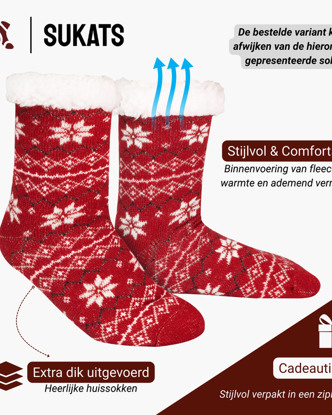 Sukats® Huissokken | Anti-slip sokken | Kerstsokken | Fluffy Sokken | Slofsokken | Verwarmde Sokken | 1, 3 of 6 Paar | Meerdere Kleuren