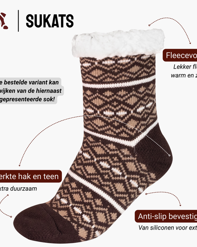 Sukats® Huissokken | Anti-slip sokken | Kerstsokken | Fluffy Sokken | Slofsokken | Verwarmde Sokken | 1, 3 of 6 Paar | Meerdere Kleuren