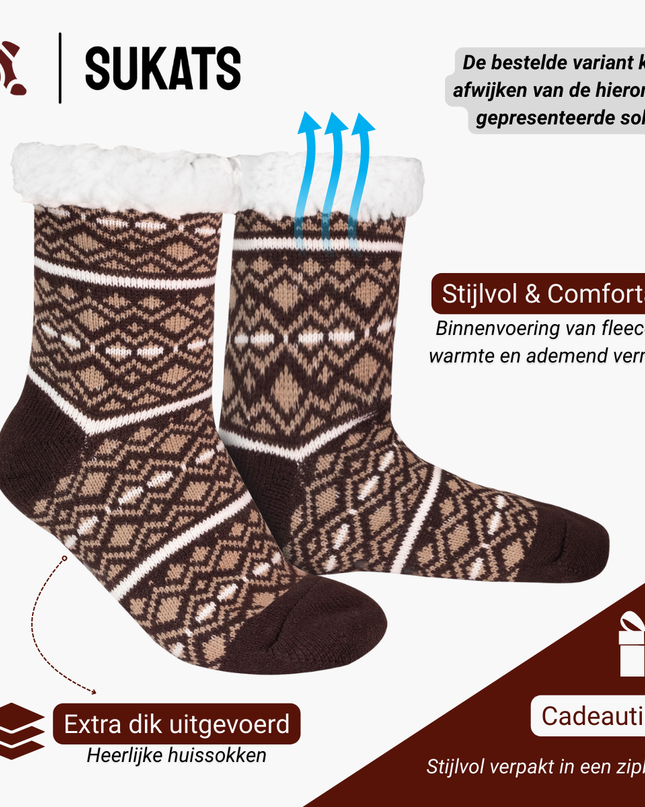 Sukats® Huissokken | Anti-slip sokken | Kerstsokken | Fluffy Sokken | Slofsokken | Verwarmde Sokken | 1, 3 of 6 Paar | Meerdere Kleuren