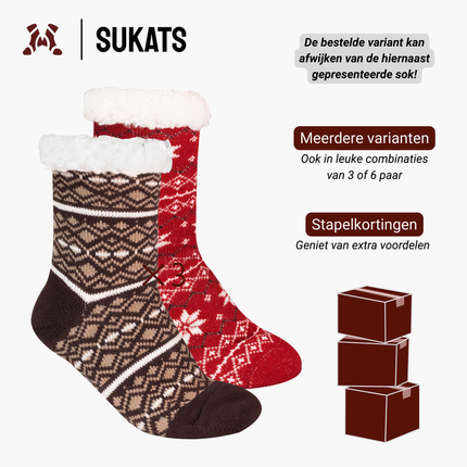 Sukats® Huissokken | Anti-slip sokken | Kerstsokken | Fluffy Sokken | Slofsokken | Verwarmde Sokken | 1, 3 of 6 Paar | Meerdere Kleuren