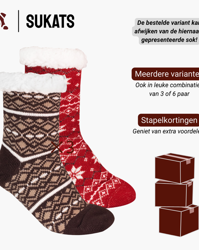 Sukats® Huissokken | Anti-slip sokken | Kerstsokken | Fluffy Sokken | Slofsokken | Verwarmde Sokken | 1, 3 of 6 Paar | Meerdere Kleuren